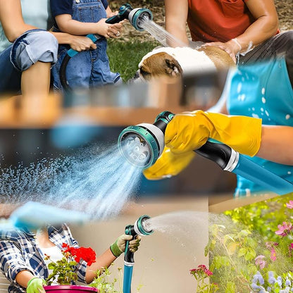 Non-Expandable Garden Hose 50feet, with 10 Function Hose Nozzle, Tough & Flexible, Lightweight, Crush Resistant Fittings, Kink & Tangle Free, Rust Proof（Black）