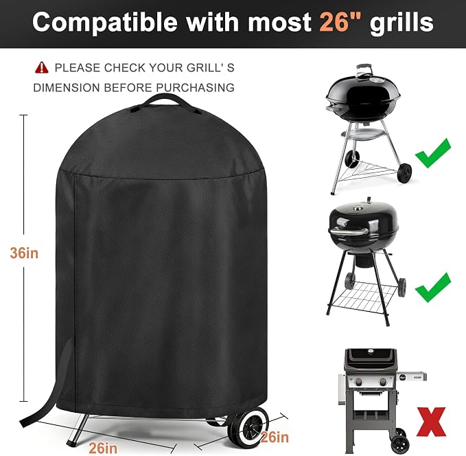 LBTING Grill Cover, 26-inch Heavy Duty 300D Oxford Waterproof Windproof UV Resistant BBQ Gas Grill Cover for Outdoor Barbecue Fit Most Brands Weber, Brinkmann, Char Broil, Holland