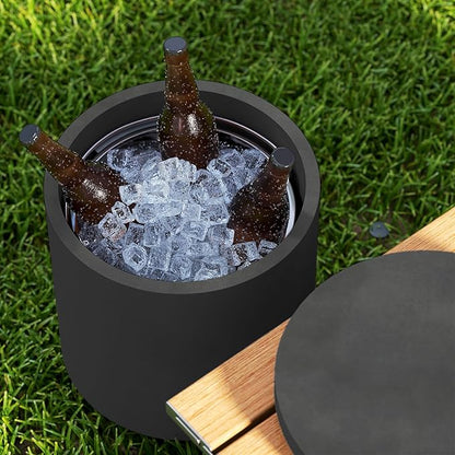 HOMCOM 2.6 Gal Outdoor Cooler Side Table, 3-in-1 Cool Coffee Table with Storage, Removable Ice Bucket and Lid, Concrete Small Patio Table for Party, Poolside, Deck, Charcoal Gray