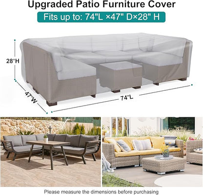 Patio Furniture Set Cover Waterproof, Heavy Duty Furniture Covers for Outdoor Sectional Sofa Set Wicker Rattan Table Chair Rectangular,74"L×47"W×28"H,Grey
