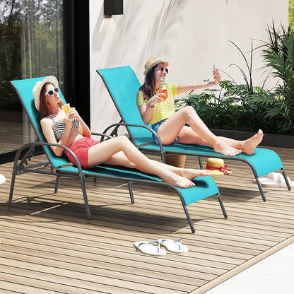 Giantex Patio Lounge Chair, Outdoor Chaise Lounge with 5 Adjustable Backrest, Sturdy Steel Frame, Sunbathing Recliner, Tanning Chair for Beach, Outside, Yard, Balcony, Pool Chairs (1,Turquoise)