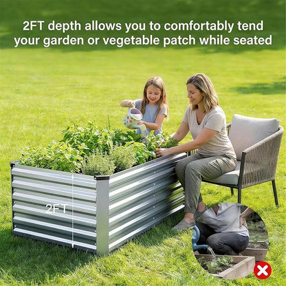 6x3x2FT Galvanized Raised Garden Bed, Outdoor Metal Raised Planter Box for Vegetables, Elevated Rust-Resistant Rectangle Gardening Container Kit with Reinforced Panels for Backyard,Patio(Silver)