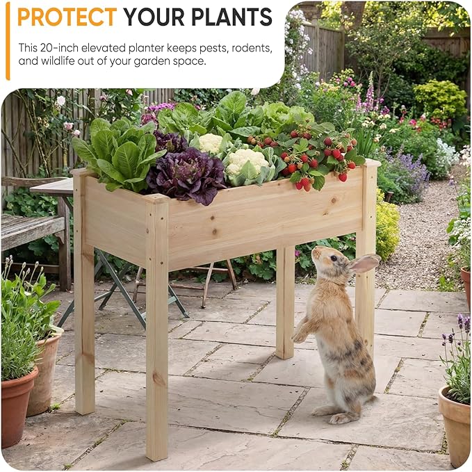 NEWBULIG Raised Garden Bed with Legs 34x18x30in,Elevated Wood Planter Box Stand for Outdoors Garden Balcony Courtyard, Natural Wood 400 Pound Capacity, for Planting Herbs Flowers Vegetables