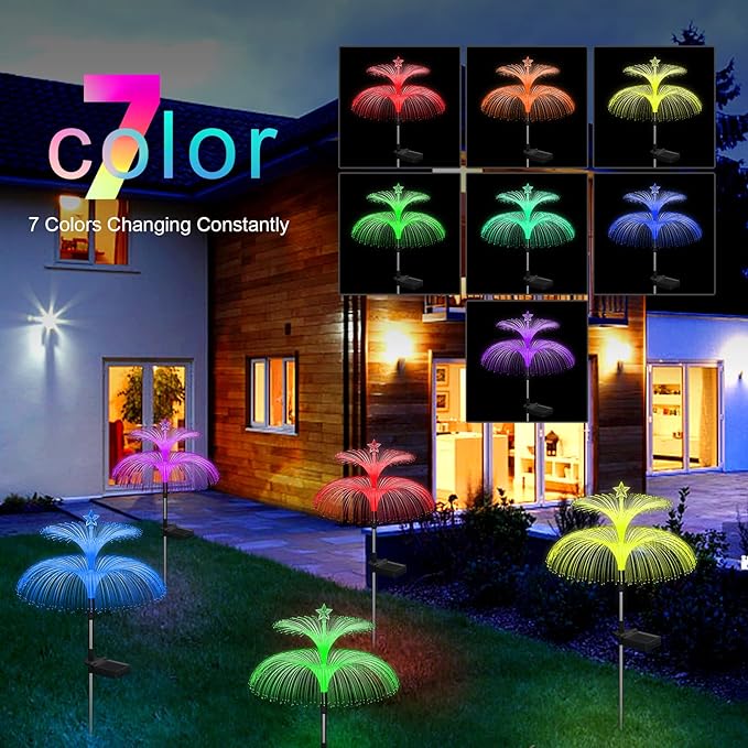 Weepong Solar Garden Lights 6 Pack New Upgraded Solar Lights Outdoor Waterproof 7 Color Changing Double Jellyfish and Star Flower Garden Decor Yard Lawn Christmas Decorations, Gifts for Women Mom