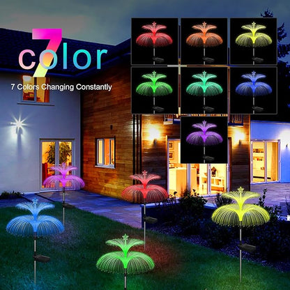 Weepong Solar Garden Lights 3 Pack New Upgraded Solar Lights Outdoor Waterproof 7 Color Changing Double Jellyfish and Star Flower Garden Decor Yard Lawn Christmas Outdoor,Gifts for Mother's Day Women