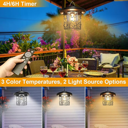 Solar Star Pendant Light - 3000LM Outdoor Solar Chandelier with Motion Sensor, Gazebo Lighs with Remote Control, 5 Modes, 3 Color Temperatures for Patio, Garden, Gazebo, Umbrella(16.4FT Cord)