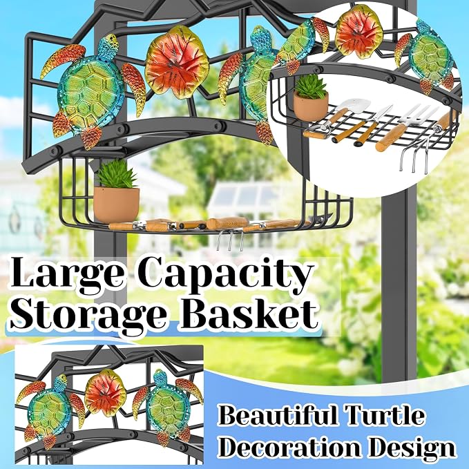 Garden Water Hose Holder with 5 Spikes, Upgraded Freestanding Heavy Duty Hose Hanger Holds 150-feet Hose, Sturdy Hose Stand Storage Rack for Outside Yard Lawn (Black - Turtle)