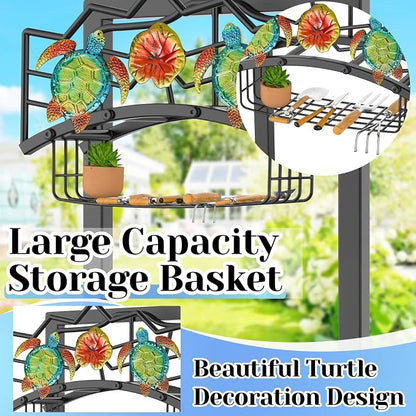 Garden Water Hose Holder with 5 Spikes, Upgraded Freestanding Heavy Duty Hose Hanger Holds 150-feet Hose, Sturdy Hose Stand Storage Rack for Outside Yard Lawn (Black - Turtle)
