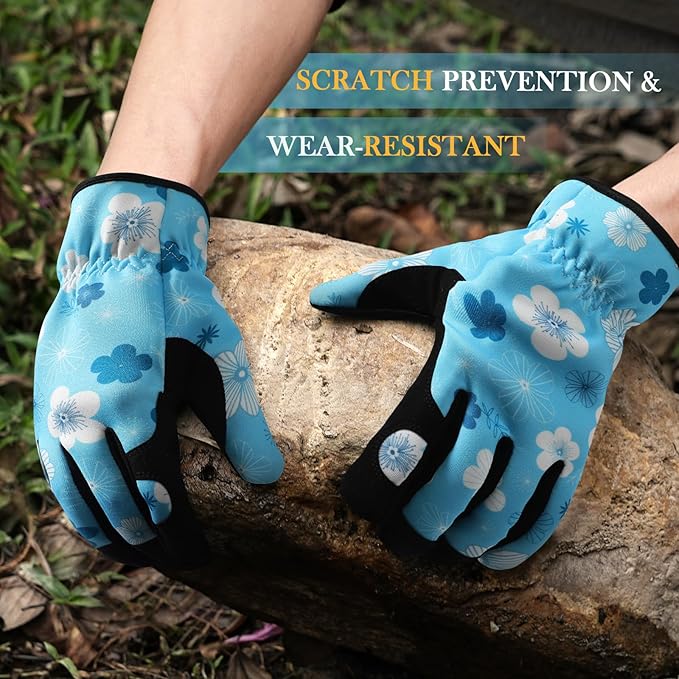 Trifabricy Gardening Gloves for Women, Breathable Leather Garden Gloves with Grip, Thorn-Proof Puncture-Resistant Work Gloves