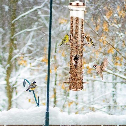 MIXXIDEA 1PK Metal Wild Bird Feeder,Squirrel Proof Bird Feeders for Outside,Hanging 6 Port Tube Bird Feeder,Finch Bird Feeder for Attracting Birds in Your Lawn, Garden, Balcony-Antique Copper