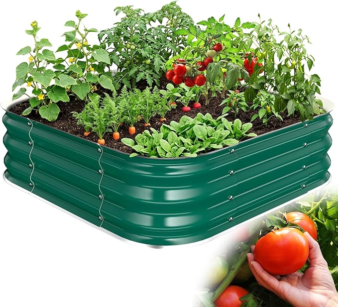 Galvanized Raised Garden Bed 3x3 ft, Heavy Duty Metal Planter Box for Vegetables, Flowers & Herbs, 12" Raised Outdoor Modular Gardening Bed, Above Ground Growing Container, Easy Assembly, Green