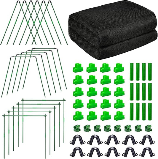 U0U Garden Mesh Netting Kit,7.8 x 24 Ft Ultra Fine Mesh Netting with Garden Hoops,Garden Netting Set for Raised Beds,Bird Netting Protection for Vegetable Plants Birds Animals Protection (Black)