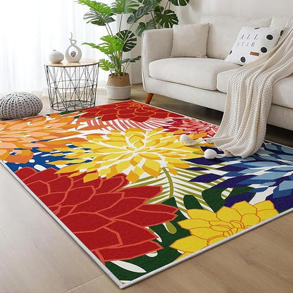 ZonLi Outdoor Rug 9x12Ft Waterproof Multicolored Indoor Area Rug Washable Outdoor Patio Rugs Tropical Floral Non Slip Outdoor Carpet for Living Room, Pool,Backyard,Deck,Camping.