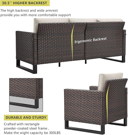 HUMMUH 8 Piece Patio Furniture All Weather 6-Seater Outdoor Sectional Sofa with Patio Swivel Chairs and Outdoor Chairs Ottomans for Porch,Garden,Backyard,Deck(Brown/Beige)