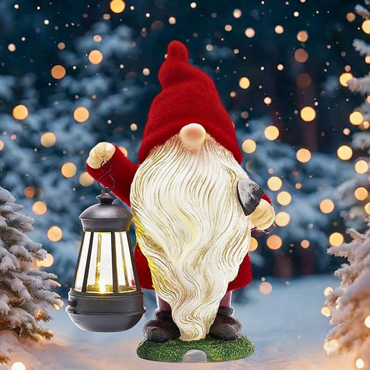 TERESA'S COLLECTIONS Christmas Decorations,Christmas Gnomes Holding Lantern with Solar Light, Waterproof Resin Xmas Decorations Outdoor, Xmas Gifts Outdoor/Indoor,12"