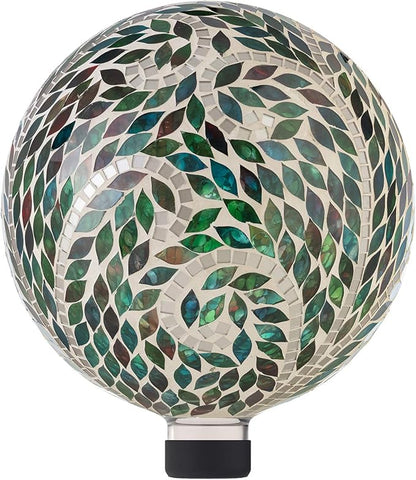 Alpine Corporation 10" Diameter Indoor/Outdoor Glass Mosaic Gazing Globe Yard Decoration, Scroll Leaf Pattern Design