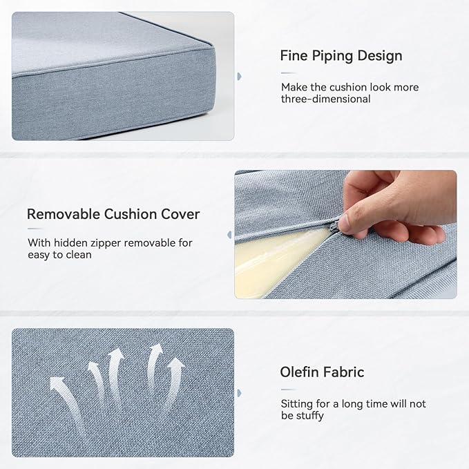 Luxury 6" Outdoor Cushions for Patio Furniture, 24x24x6" Thick Seat Cushion Set of 4, Fade Resistant Couch Chair Replacement Cushions High Density Wicker Chair Cushion w/ Removable Cover Baby Blue