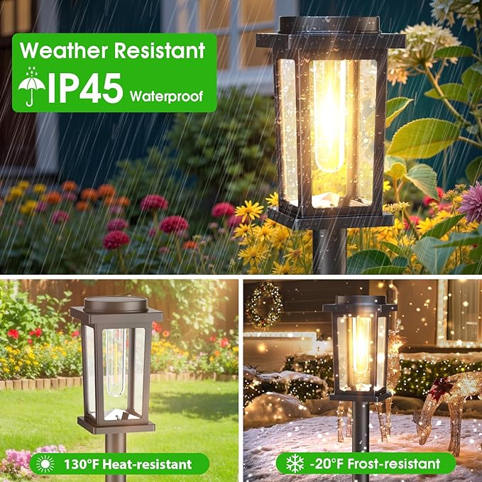 Melunar Solar Pathway Lights Outdoor, 12 Pack Solar Powered Garden Lights Waterproof, Auto On/Off Outdoor Landscape Lights for Patio, Walkway, Driveway, Lawn, Pool Decor. (Warm White)