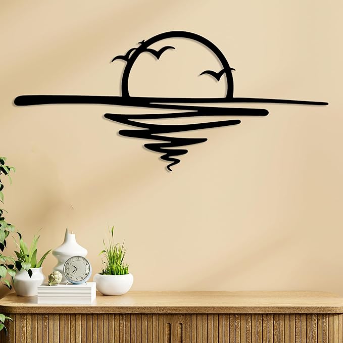 Sunrise Metal Wall Art, Sunset Metal Wall Decor for Living Room, Sunshine Line Art Home Decor Outdoor Indoor, Sun Design Modern Artwork for Walls, Abstract Sunset Wall Decor, Housewarming Gifts