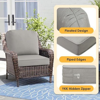 Outdoor Sunbrella Cushions for Patio Furniture Set of 2, 24"x24" Water Repellent Chair Cushions Removable Seat Bottom & Back Cushion Covers for Chair, Sofa, Couch, Specrtum Pebble