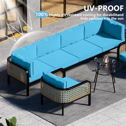 14 Piece Outdoor Patio Waterproof Cushion Covers, Fits 6-Seat Wicker Rattan Sectional Couch Chair Furniture Cover Replacement Set - Fade-Resistant Patio Cushion Covers with Zipper