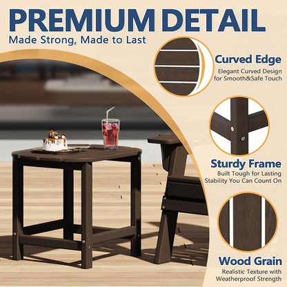 Outdoor Adirondack Side Table for Patio Porch Pool, 18" HDPE Weather Resistant End Table for Backyard and Indoor Use, Easy Maintenance & Indoor Outdoor Durable Construction(Coffee)