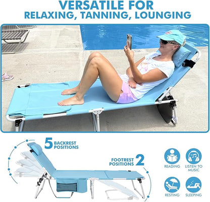 Tanning Chair with Sun Canopy Face Hole Softer Padded Adjustable Washable, Heavy Duty Layout Folding Lounge Chair for Adults Outside Beach Reading Sunbathing Poolside Lawn, UPF 50+ Sun Shade, 300 LBS