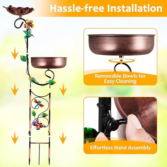 2 In 1 Bird Bath for Outside, Freestanding Large Bird Feeder Birdbaths for Outdoors, Garden Metal Bird Baths Bowl for Patio Yard, Copper