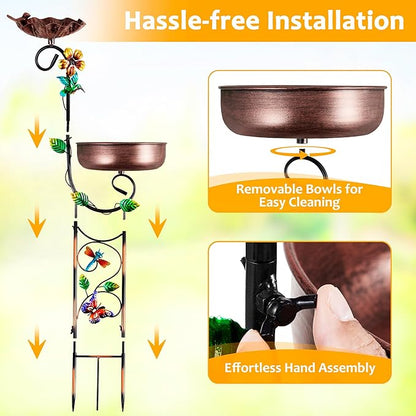2 In 1 Bird Bath for Outside, Freestanding Large Bird Feeder Birdbaths for Outdoors, Garden Metal Bird Baths Bowl for Patio Yard, Copper