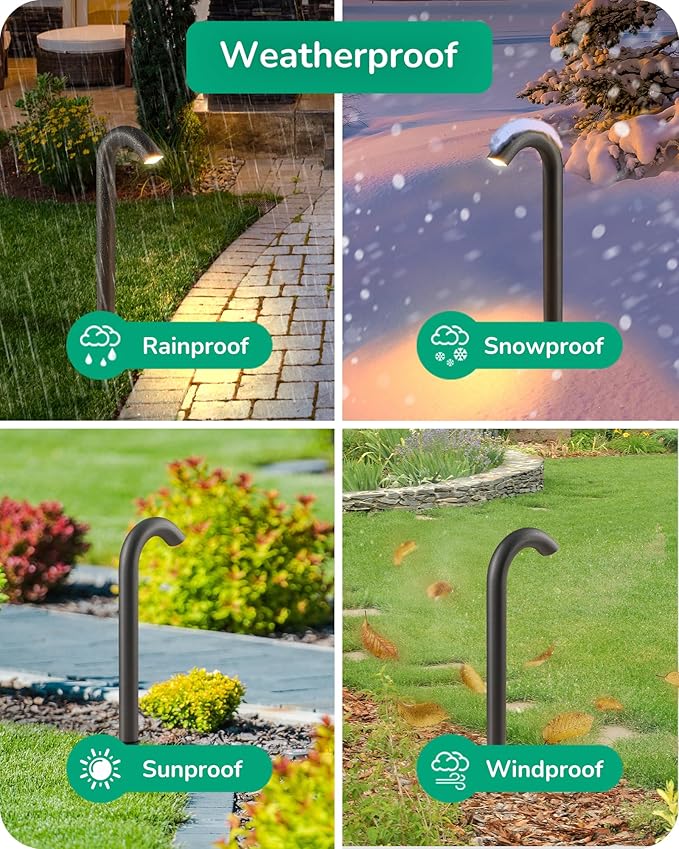 EDISHINE Low Voltage Landscape Lighting, 3W 3000K 200LM Bright LED Pathway Lights Wired, IP65 Outdoor Landscape Lighting & Accessories, CRI80 Aluminum Bent Pipe Path Light for Yard Garden