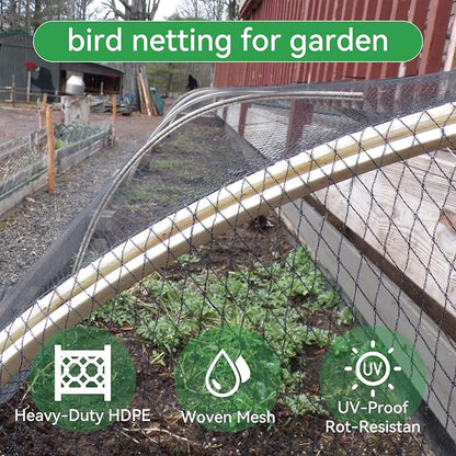 Bird Netting for Garden 25x50 Ft, 1 Inch Mesh Heavy Duty Garden Netting for Plants, Fruit Trees & Blueberries, UV Resistant Outdoor Protection Against Birds, Squirrels, Deer & Poultry