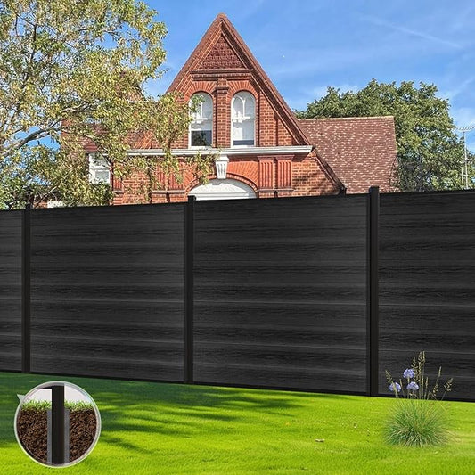 6 Feet×6 Feet Privacy Fence, Outdoor Wood Plastic Composite Fence Panel, Waterproof Security Barriers Fencing (Black with One 7.6FT Post)