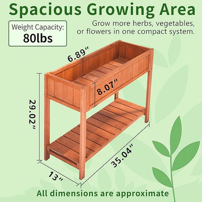 Premium Fir Wooden Raised Garden Bed with Four Legs for Backyard and Balcony Gardening,Suitable for Indoor and Outdoor use,Bottom with Storage Rack,35.04''×13''×29.92''