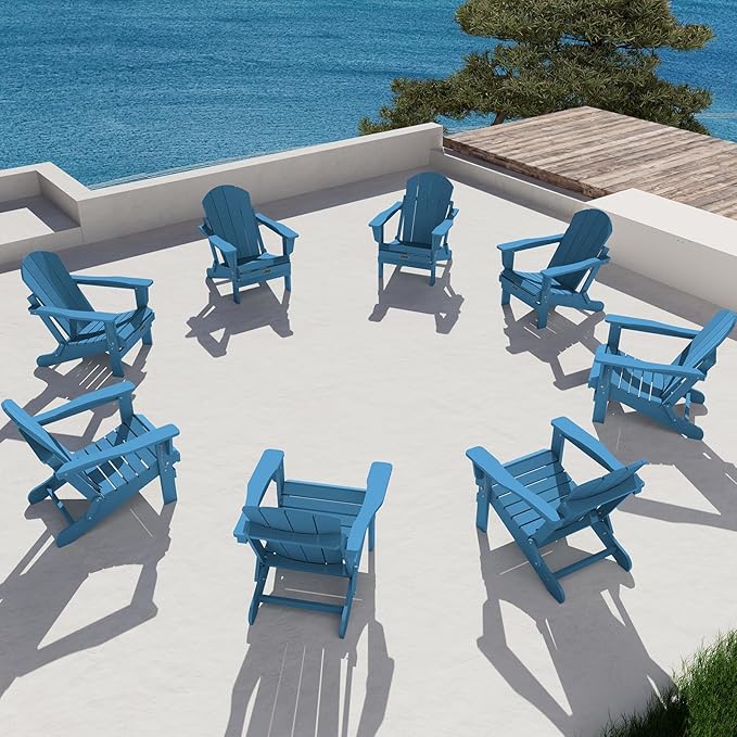 SERWALL Folding Adirondack Chair Set of 8 for Patio Garden Outdoors Fire Pit- Sapphire