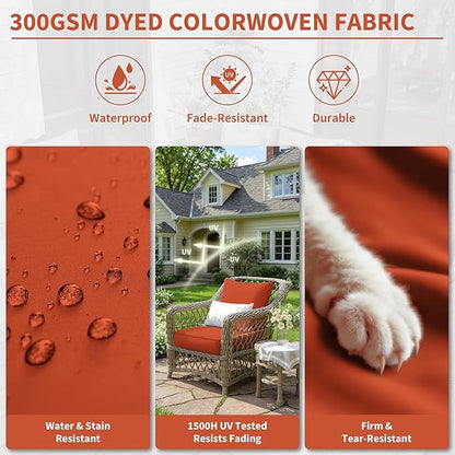 Premium Outdoor Seat Cushion Chair Cushions for Patio Furniture 22 L X 24 W X 4 H Waterproof & Fade Resistant Deep Seat and Backrest Cushion Set with Removable Covers for Chair, Sofa