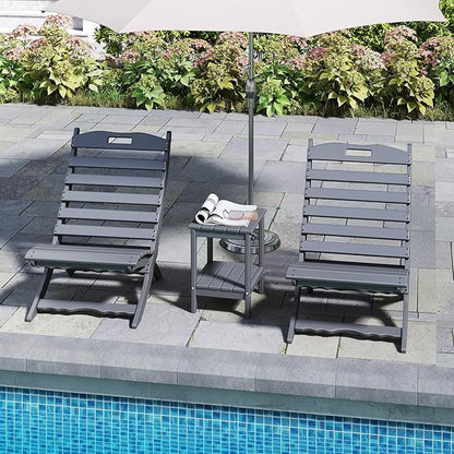 GREENVINES 3 Pieces Patio Furniture Set | Outdoor Bistro Sets for 2 | HDPE Plastic | Folding-Adirondack-Chairs-with-Side-Table | All Weather | Xavier Chair | for Porch Deck Poolside Backyard | Gray