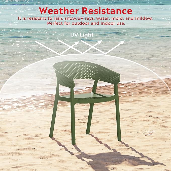 Costaelm Table Chairs Set of 4, HDPE Patio Square Dining Table and Stackable Chairs, Outdoor Small Patio Furniture Set All Weather for Backyard Porch Poolside, Olive Green