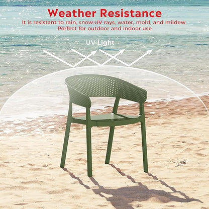 Costaelm Table Chairs Set of 4, HDPE Patio Square Dining Table and Stackable Chairs, Outdoor Small Patio Furniture Set All Weather for Backyard Porch Poolside, Olive Green