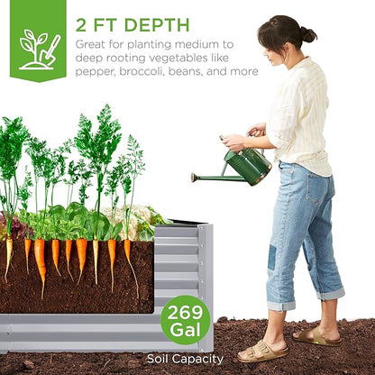 Best Choice Products 6x3x2ft Outdoor Metal Raised Garden Bed, Deep Root Box Planter for Vegetables, Flowers, Herbs, and Succulents w/ 269 Gallon Capacity - Moonlight Gray