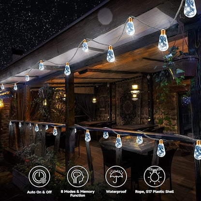 Solar Outdoor String Lights, 2 Pack 20Ft Vintage Rope Hemp Solar Patio Lights, Waterproof White Solar Powered String Lights With 8 Modes 16 Shatterproof Bulbs for Garden Stairs Balcony Café Bistro