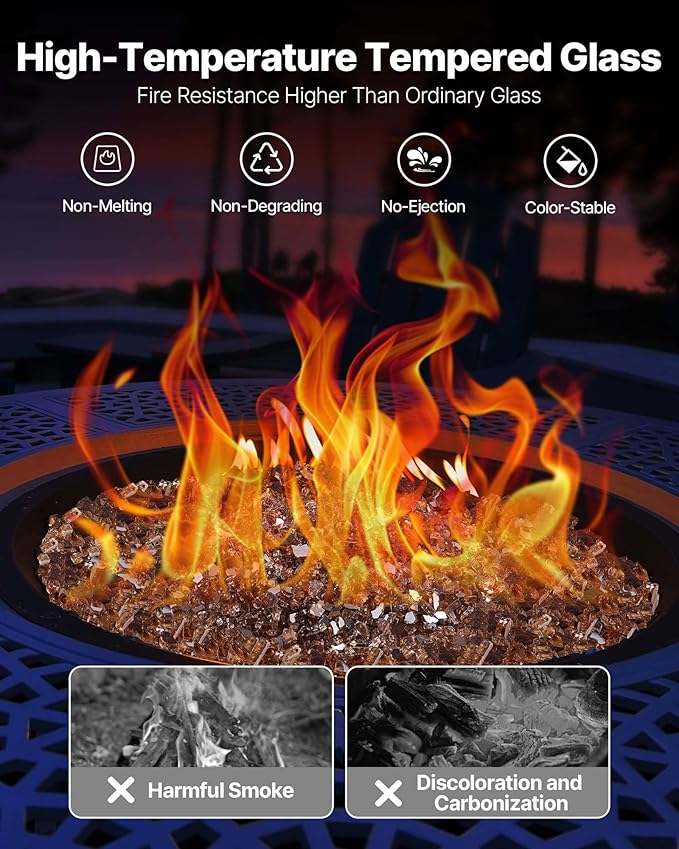 VEVOR Fire Glass, 10 LBS / 4.5 KG High-Temperature Resistant Fireplace Rocks, 1/4-Inch / 6.35 mm Reflective & Smokeless Firepit Glass Rock, High Luster Stone Landscaping for Fire Pit Table, Copper