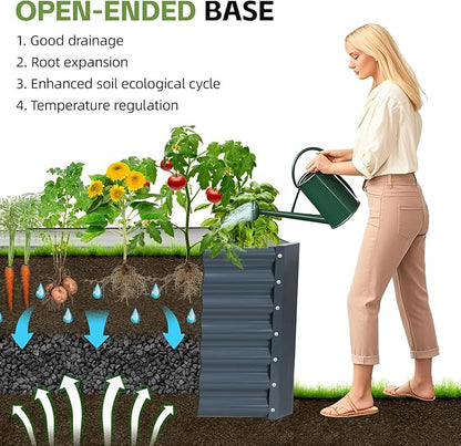 6x2x1.86ft Raised Garden Bed - Galvanized Deep Root Planter Boxes Outdoor with Wing Nuts and Safety Edges for Gardening Vegetables, Flowers, Herbs, Succulents - Gray