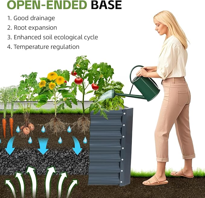 4x2x1.86ft (2 Pack) Raised Garden Bed - Galvanized Deep Root Planter Boxes Outdoor with Wing Nuts and Safety Edges for Gardening Vegetables, Flowers, Herbs, Succulents - Gray