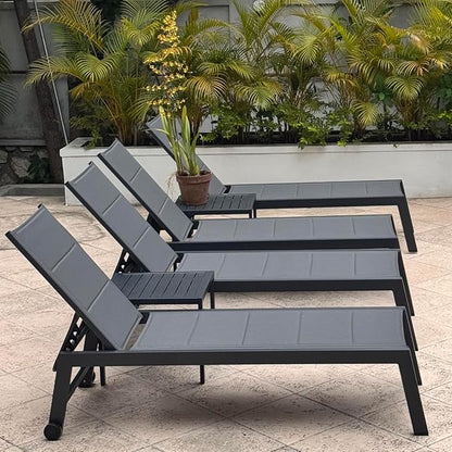 PURPLE LEAF Outdoor Chaise Lounge Set of 4 Aluminum Lounger with Wheels and Side Tables Recliner Chair for Backyard Poolside Grey Patio Lounge Chair
