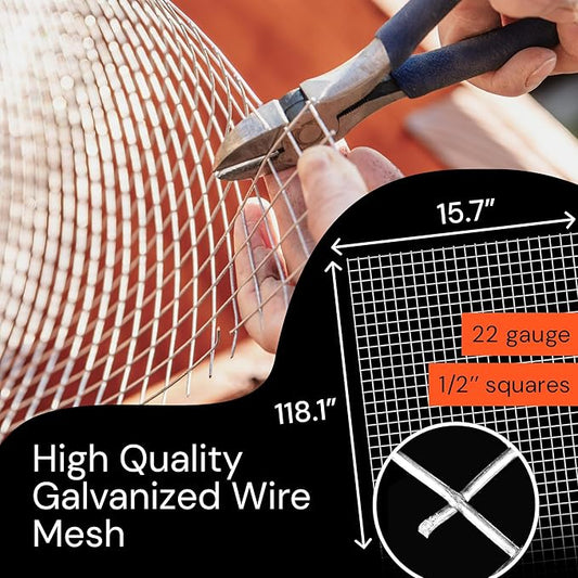 MaPorch Hardware Cloth Mesh - Galvanized Chicken Wire Mesh (15.7'' x 118.1', 1/2 Inch Square) for Chicken Coop, Rabbit and Poultry Fencing - Wire Fence - Metal Fencing