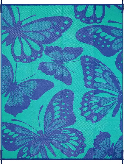 Anidaroel Butterfly Patio Rugs Outdoor 8X10 Waterproof, Reversible Plastic Straw Outside Area Rug, RV Outdoor Mat for Under Awning, Pool Deck, Picnic, Porch (Purple&Green,8‘X10')