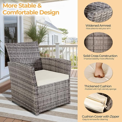 FHFO 4 Piece Outdoor Patio Furniture Sets, Wicker Sectional Conversation Sofa Set, Rattan Chairs Table Loveseat with Cushions for Outside Balcony Porch Backyard (Gray-Beige)
