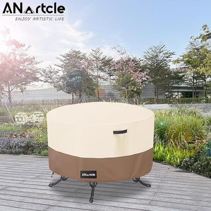 Round Patio Table Cover 36"DIA x 23"H, 100% Waterproof, Heavy Duty, Beige&Brown