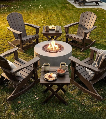 PASAMIC Folding Outdoor Side Table, HDPE Outdoor End Table, All-Weather Patio Table with 17.7" Wide Tabletop, No Assembly, for Porch, Deck, Poolside, Brown
