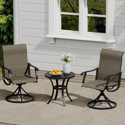 VICLLAX 3 Pieces Small Outdoor Furniture, 2 Patio Swivel Chairs and Small Round Outdoor Table for 2, Mixed Brown Chairs & Black